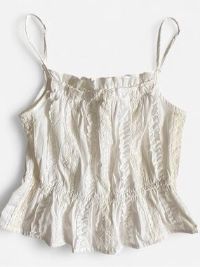 Women's White Lace-Trim Ruffle Cotton Cami Crop Top